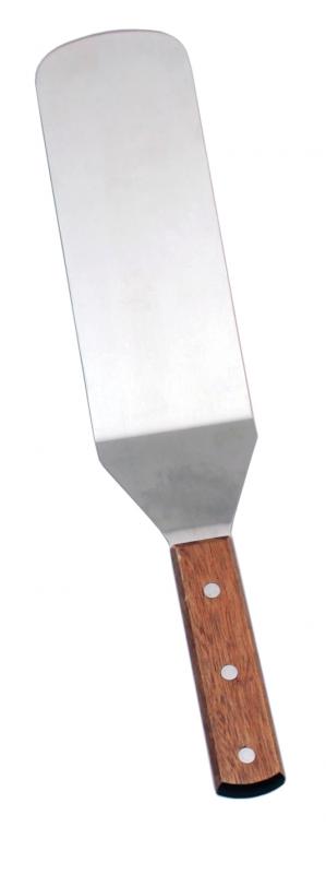 Satin Stainless Steel Flexible Kitchen Turner with 9 1/2" x 3" blade and Short Wooden Handle